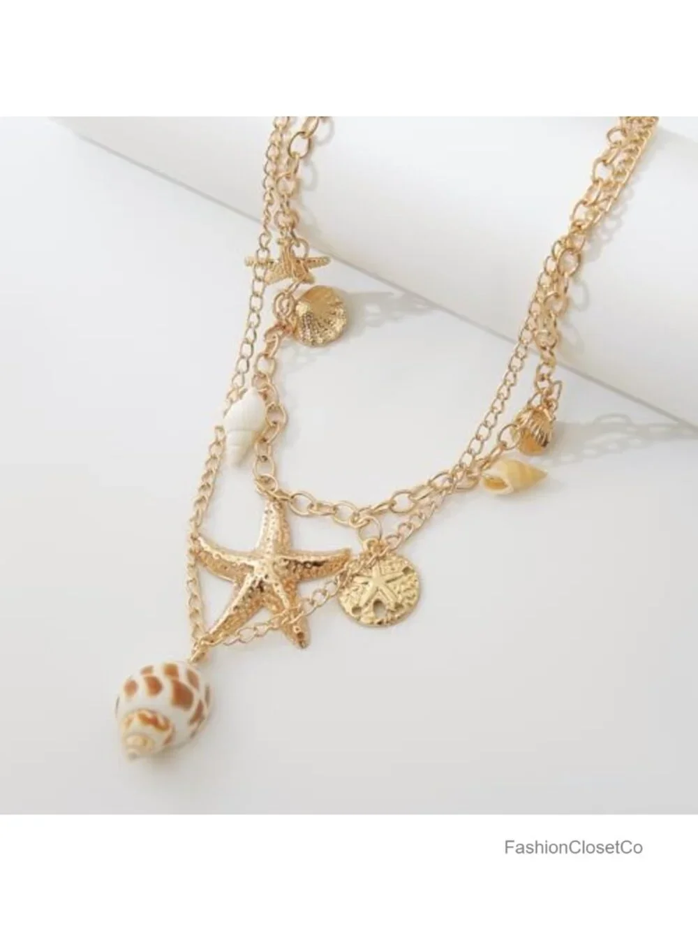Layered Shell Starfish Necklace Women Boho Beach Choker Summer